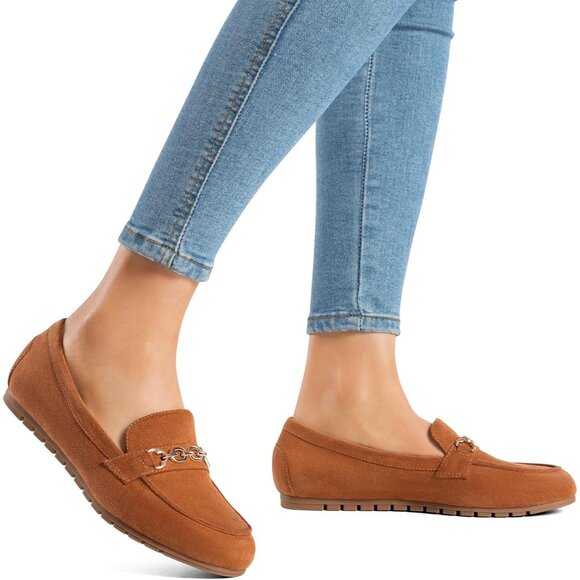 Dream Pairs Women Brown-suede Faux Leather Lightweight Arch Support Slip On Flat - Picture 6 of 9